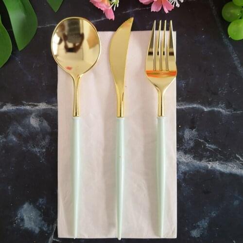 Green Blue Disposable Knife Fork Spoon Set Birthday Party Festival Celebration