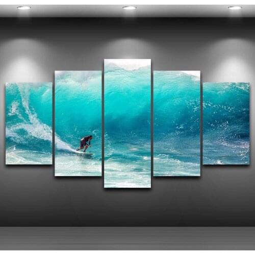 Wall Art Poster Modern Home Decor Living Room Bedroom 5 Pieces Surfer Waves Seaview Canvas Print Painting Drop Shipping