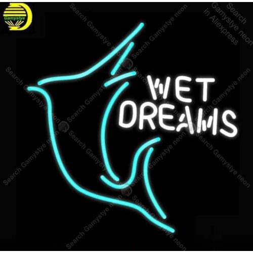 NEON SIGN For Beer Blue Marlin Wet Dreams NEON Bulbs Signs Lamp GLASS Tube Decor Room Wall Club Room Handcraft Beer Bar neon