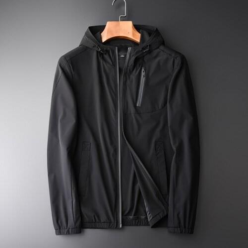 New Black Hooded Hight Quality Casual Mens Fashion Thin Breathable Jacket Coat Spring Autumn Plus Size 3XL 4XL