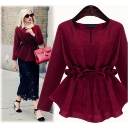 2021 new fashion elegant womens waist was thin and irregular skirt long-sleeved cotton and linen shirt female W530