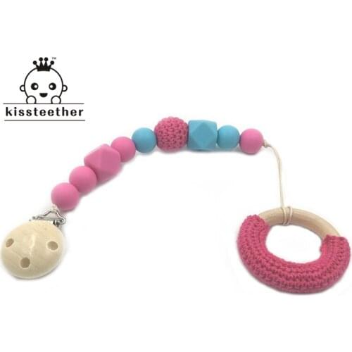 New Product Wooden Crochet Ring Food Grade Silicone Beads Wooden Crochet Beads Pacifier Clips DIY Baby Teether Nursing Toys