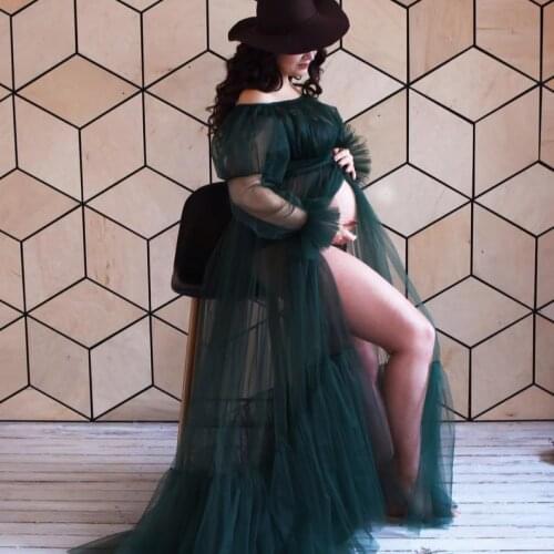 Hunter Green Maternity Dress Front Split A Line Maternity Gown for Photoshoot Boudoir Lingerie Bathrobe Nightwear Robes