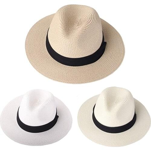 2021 Womens men Panama Hat Fashion Solid Color Wide Foldable Summer Sun Hat Casual Unisex Beach Jazz Straw bucket Hat #40