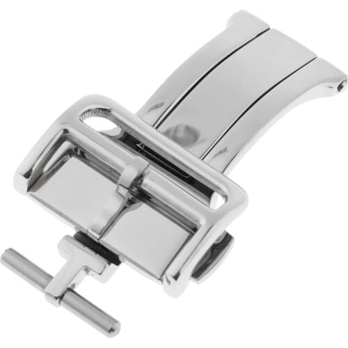 Solid Stainless Steel Watch Band Buckle Double Push Button Deployment Clasp for Leather Strap, 18mm / 20mm