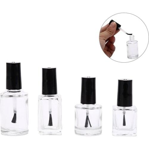 Empty Cosmetic Containers Nail Glass Bottles with Brush Transparent Glass Nail Polish Bottle Empty With A Lid Brush 10ml 15ml