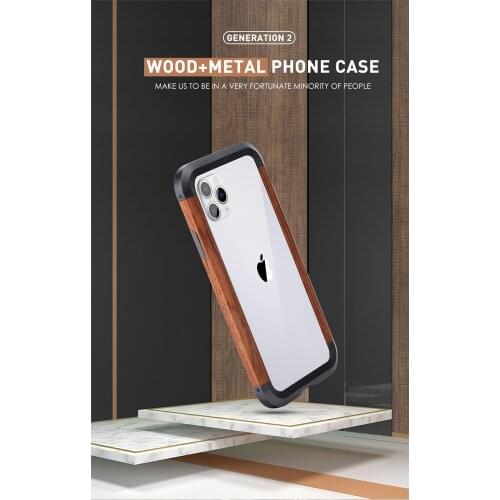 R-just Luxury Aluminum Metal Wood Bumper Case For Iphone 11 Pro Max X Xs Xr Xs Max Slim Natural Wood 11 Pro/11 Brand Phone Cover