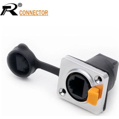 R Conncetor 1pc Right Angle RJ45 plug socket screw type CAT5E waterproof connector panel mount metal ethernet PCB Network