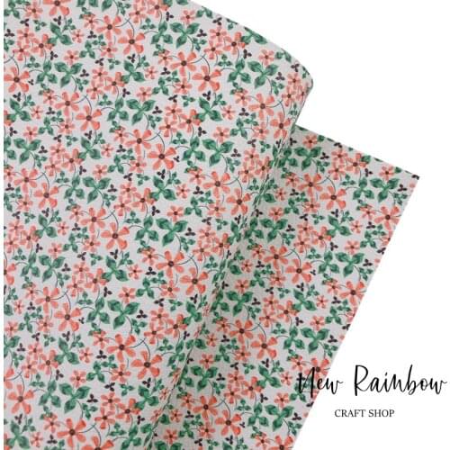 New Rainbow 30x138cm/Roll Green & Orange Modern Raster Floral Artisan Leather 1.0MM Nice For Bows, Earrings, DIY Crafts, Homedec