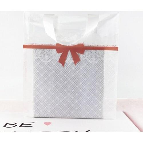 50PCS Cute Pink Bow Gift Bags PE Plastic Packaging Bag Shopping Bags Thick Boutique Gift Clothing Packaging Plastic With Handle