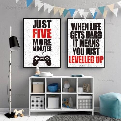 Video Game Canvas Painting Black White Posters Teen Boy Bedroom Decor Gaming Quotes Art Paintings Pictures Room Wall Decoration