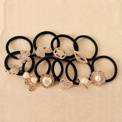 Many Patterns Simulated Pearl Shiny Crystal Bowknot Flowers Apple Mouse etc Elastic Hair Bands Hair Jewelry Women