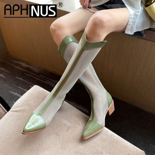 APHNUS Womens Boots Mid High Heels Pumps Cut Outs Sandals Tall Mid Calf Knee Thigh High Leg Woman 2021 Shoes For Women New