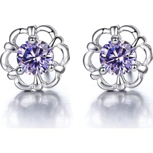 100% 925 sterling silver hot sell shiny crystal rose flower ladiesstud earrings wholesale jewelry women gift drop shipping
