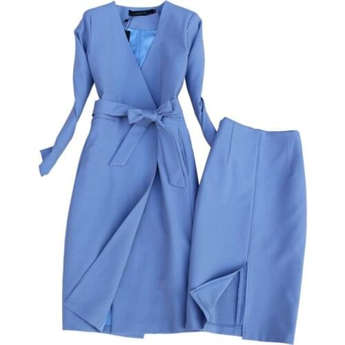 2piece set women Fashion suit female autumn new Slim long-sleeve long suit windbreaker high waist skirt suit Ms