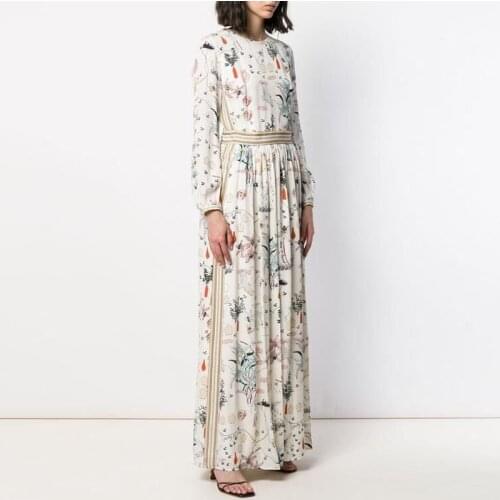 White Runway Fashion Women 2021 Spring Summer Beach Floral Print Elegant Midi Holiday Dress Vestido