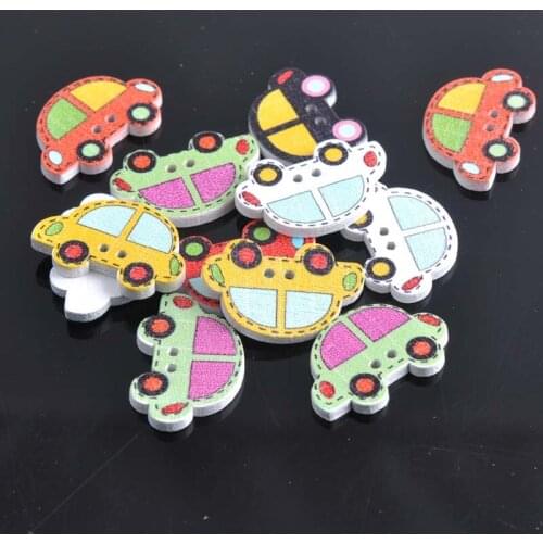 50 pcs Multicolor Cute Cars Botones Knopf 2 Holes Printing Wooden Buttons Scrapbooking Sewing Accessories 22x25mm MT0659
