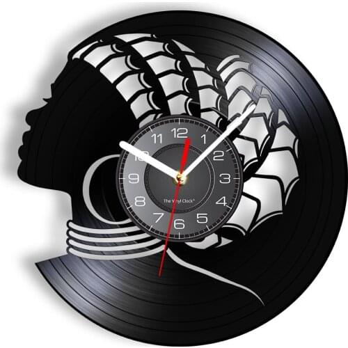 African Beautiful Black Woman Retro Longplay Record Wall Clock Femme Traditional Turban Dashiki National Vinyl Record Watch