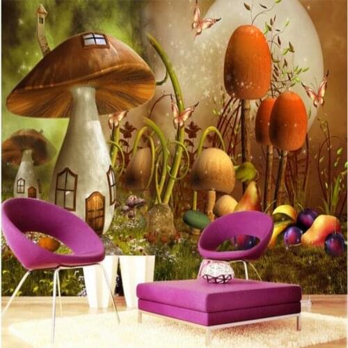 Beibehang personality 3D wallpaper fantasy cartoon big mushroom decoration childrens room TV background wallpaper for walls 3 d