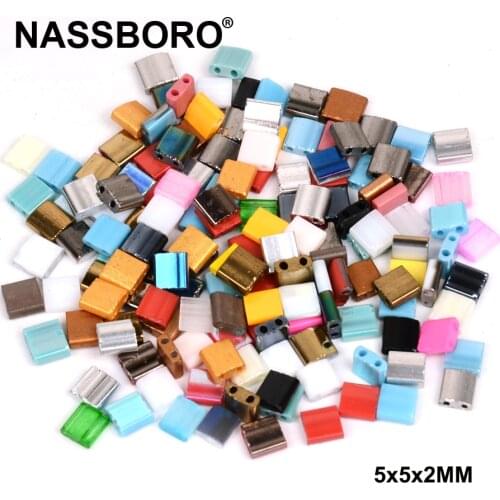 2 Holes 5x5x2MM Czech Glass Seed Beads for Jewelry Making Loose Spacer Square Beads DIY Charm Tassel Bracelets Necklace Material