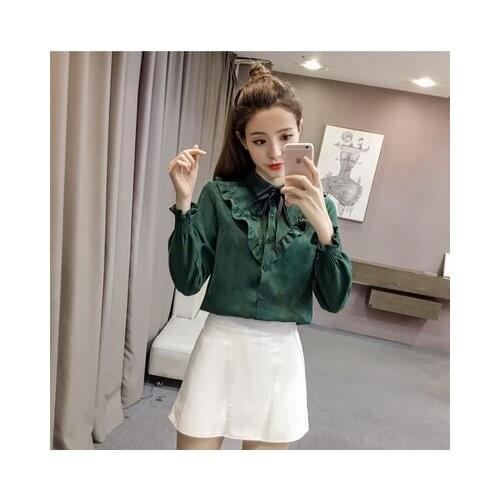 Fashion Office Lady OL Blouses Women Turn Down Collar White Shirt Long Sleeve Autumn Spring Ruffle Cuffs Shirts Female Blouse