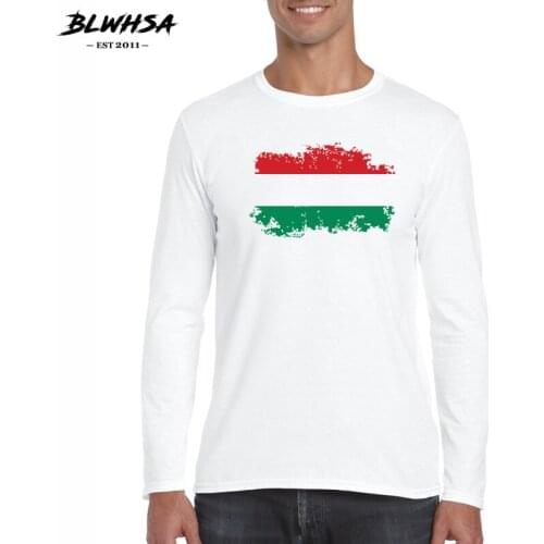 BLWHSA Brand Mens Cotton Hungary Flag T Shirt Long Sleeve Casual Tops Tees Hungary Men T-shirts Camisas Masculinas