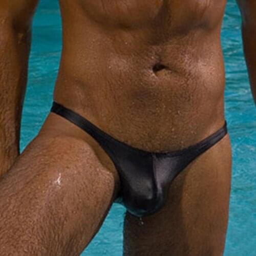 Mens Sexy Swimwear Low Waist Swim Briefs Bikini Swimsuit Thong Tangas Solid Color Swimsuit Quick-Drying Beach Swimming Surf