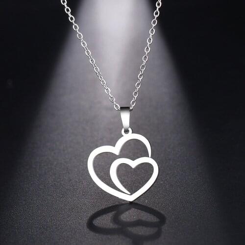 Stainless Steel Double Peach Heart Necklace Fashion Couple Necklace Wholesale Jewelry Hot Selling in Europe and America