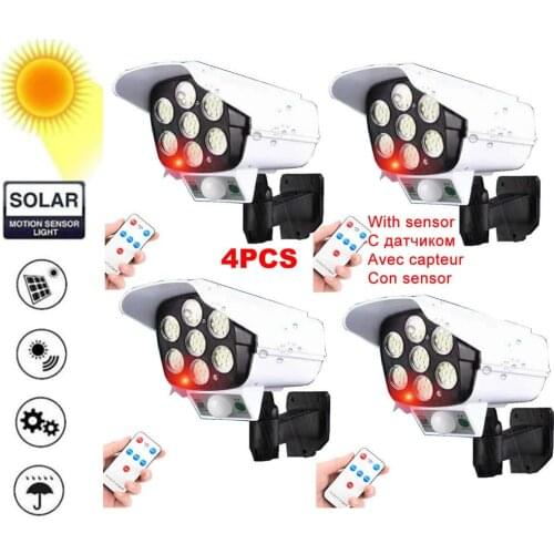 4pcs remote solar fake monitor dummy camera Outdoor LED Street Light waterproof motion Sensor Human induction Garden Wall Square