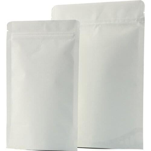 Ferimo 100pcs white stand up pouch with Kraft Paper zip lock bag tea coffee bean food packaging bags custom printing available