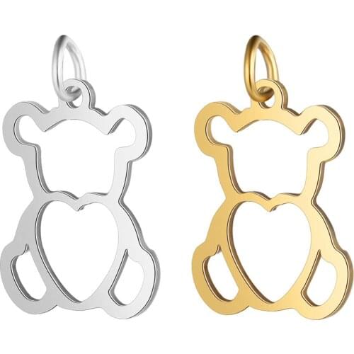 Fnixtar 10pcs/lot Stainless Steel 14*22mm Hollow Bear Charms Metal Animal Pendants for Women DIY Jewelry Making Accessories