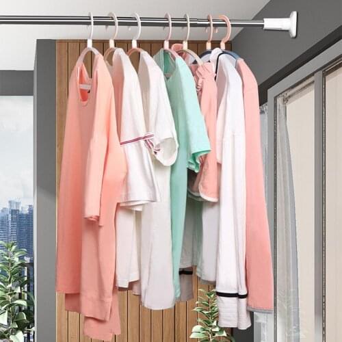 Stainless Steel Bathroom Shower Curtain Rod Adjustable Curtain Tension Rod Clothes Hanger Closet Organizer Free Punching