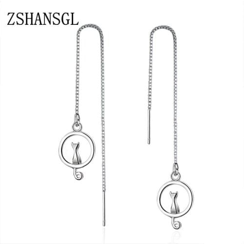 Classic Silver color Earrings Moon Cat Long Tassel Twisted Drop Earrings for Women Oorbellen Brincos Pendientes Ali Pearl