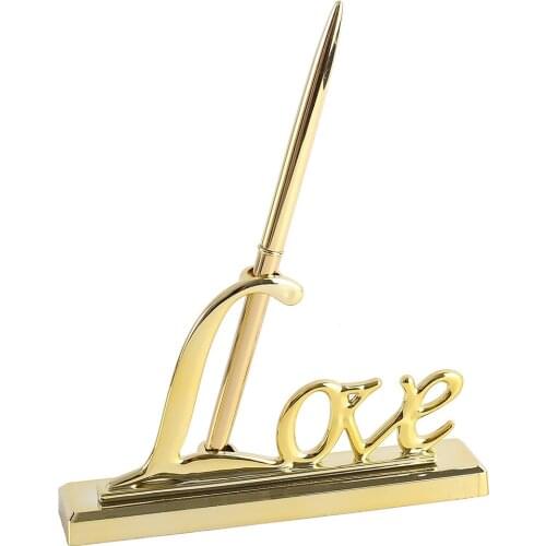 Wedding Party Signing Pen Metal Color Copper Core LOVE Sign In Pen Holder Guest Book Signature Pens Wedding Supplies Gift Favor