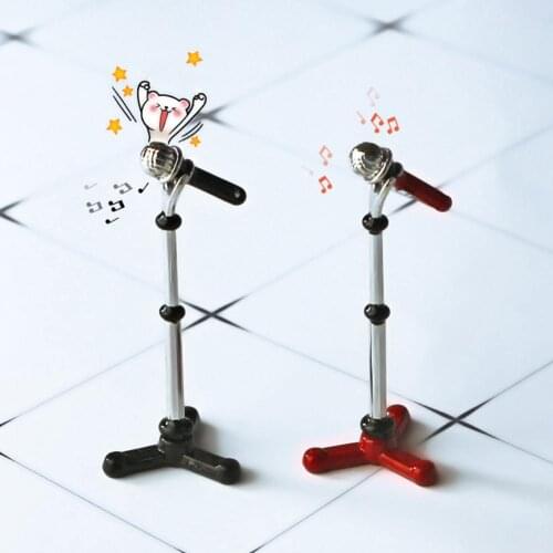 1/12 Doll House Miniature Metal Microphone Mic with Stand Music Room Decoration Can be placed on the table as an ornament