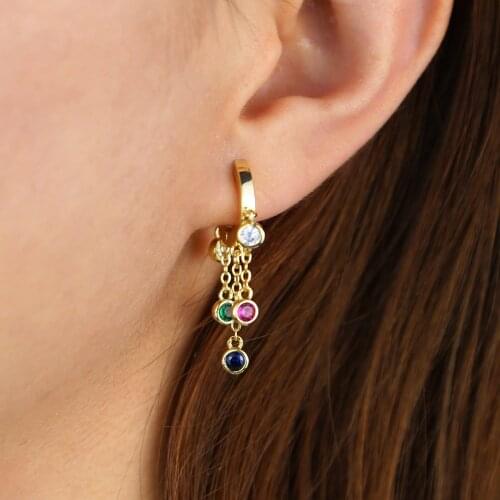 Gold silver color rainbow cubic zirconia multi piercing fashion dangling dangle drop earring