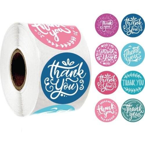Thank You Sticker Seal Labels Round Multi Color Design 500 Labels Sticker Per Roll for Cute Scrapbooking Stationery Sticker