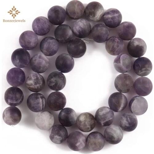 Natural Dull Polished Matte Purple Amethysts Round Stone Loose Spacer Beads For Making Jewelry Diy 4 6 8 10 12MM 15"Inch