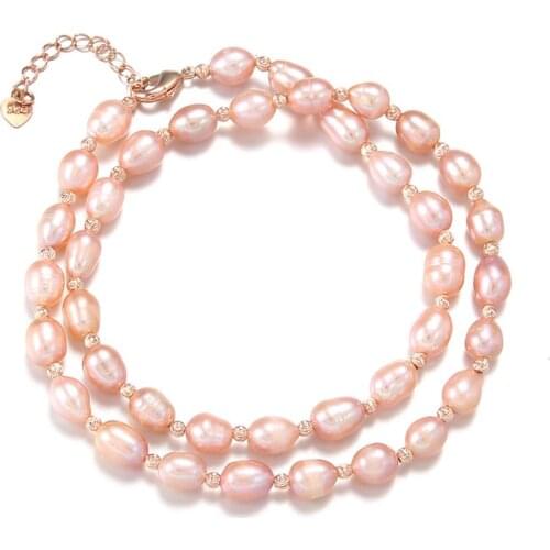Natural Freshwater Pearl Necklace for Women Gift Beads Handmade 6-7mm Pink pearl 45mm Necklace Fashion Jewelry