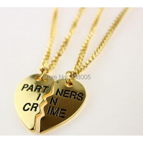 No minimum )Creative Half Heart Partners In Crime Letter Pendant Necklaces Gift for Friends Wholesale Jewelry