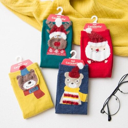 Caramella winter New Womens Cotton Casual Socks Ladies Female Girl Men Christmas Gift Hosiery Red Santa Claus Sock
