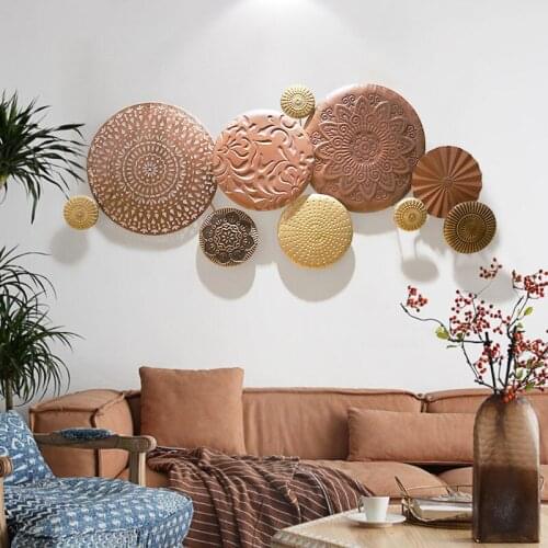 Nostalgic Retro Style Wall Decoration Plate Wall New Chinese TV Sofa Background Wall Pendant Iron Art Homestay Decoration