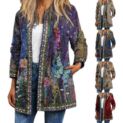 2021 New Fashion Coat Ethnic Pocket Vintage Anti-shrinking Long Sleeve Women Coat for Winter
