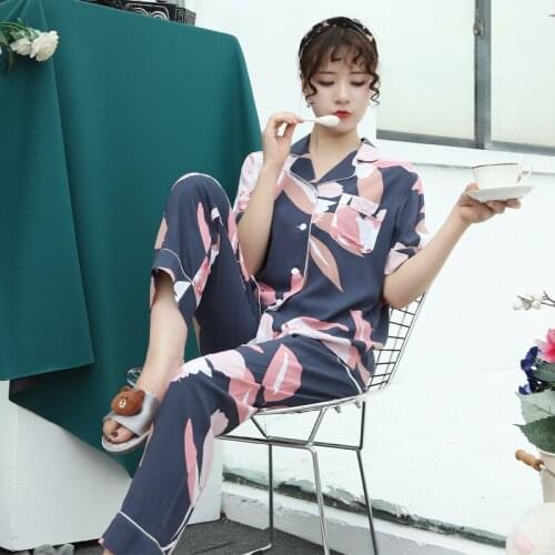 Spring Summer New Pajamas Womens Short Sleeve Nightwear Loose Cardigan Thin Home Wear Suit Lady Sleepwear Female Sleeping Wear