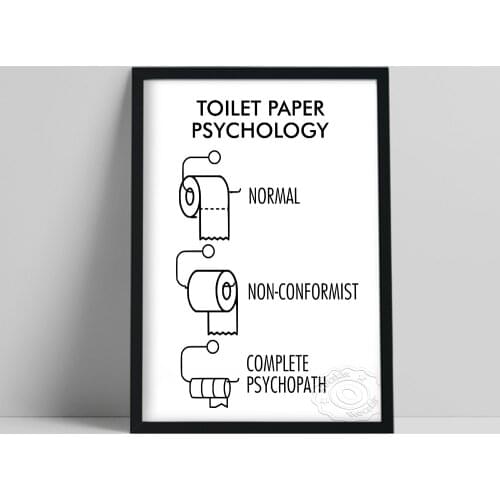 Toilet Paper Psychology Poster, Black White Inspiring Text Art Prints, Bathroom Washingroom Wall Picture, Minimalist Wall Art