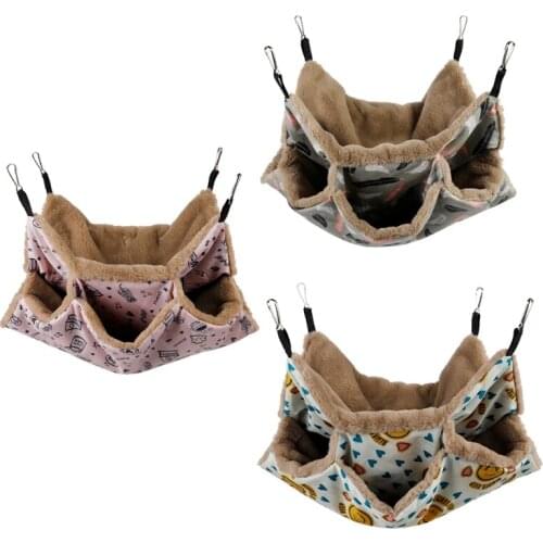 Plush Hamster Hammock for Squirrel Ferret Rabbit Nest Hanging Cage House Pet Bed Three-layer Thicken Warm Sleeping Bag
