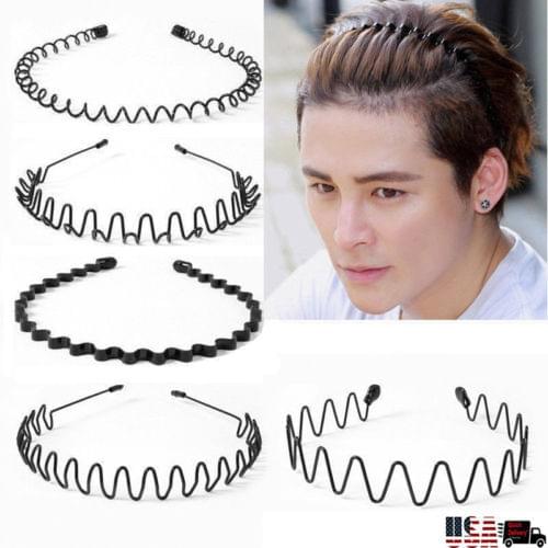 Unisex Mens Women Sports Wave Hair Band Metal Black Hairband Headband Aliceband Hot
