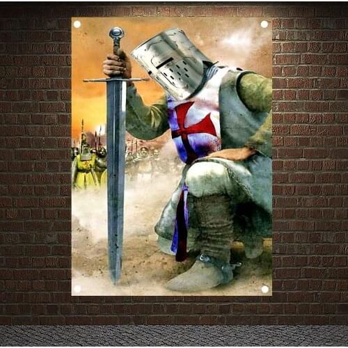Knights Templar Art Banners Vintage Medieval Warrior Crusader Posters Wall Art Flags Mural Canvas Painting Home Decoration R4