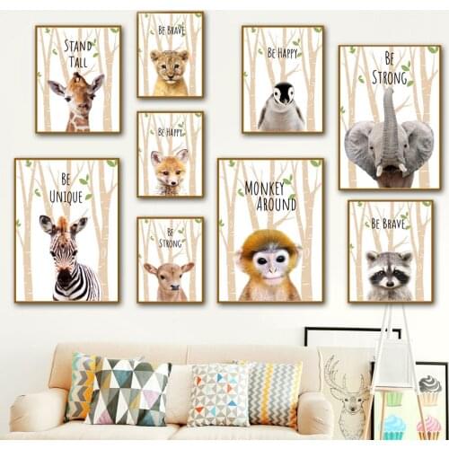 Elephant Giraffe Zebra Deer Penguin Lion Animal Wall Art Canvas Painting Nordic Posters And Prints Wall Pictures Kids Room Decor
