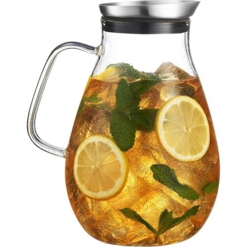 2500Ml Glass Pitcher with Lid Beautiful Lightweight Beverage Jug Carafe with Handle Great for Cold & Hot Drinks